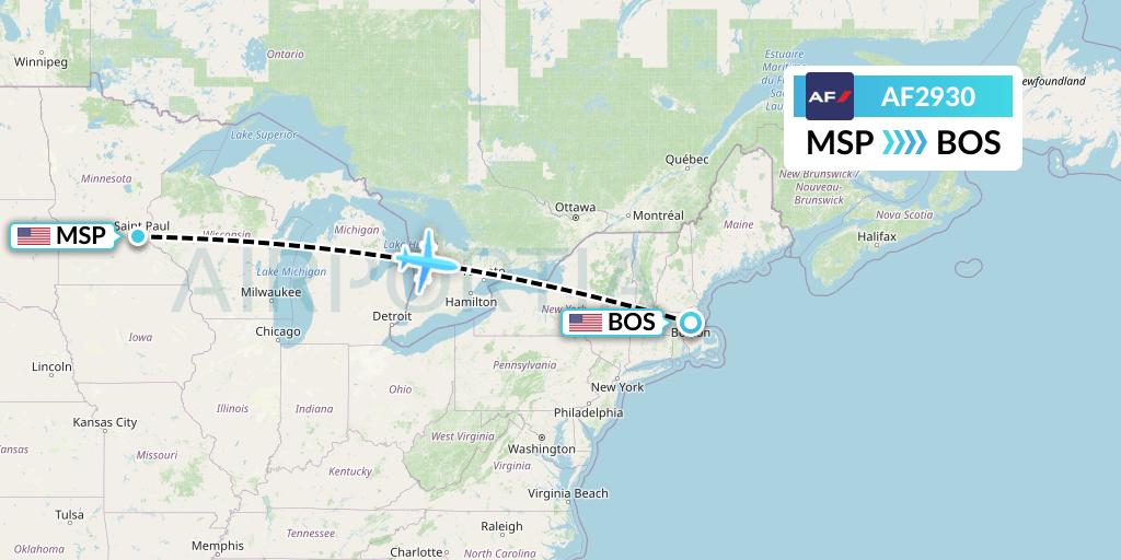 AF2930 Air France Flight Map: Minneapolis to Boston
