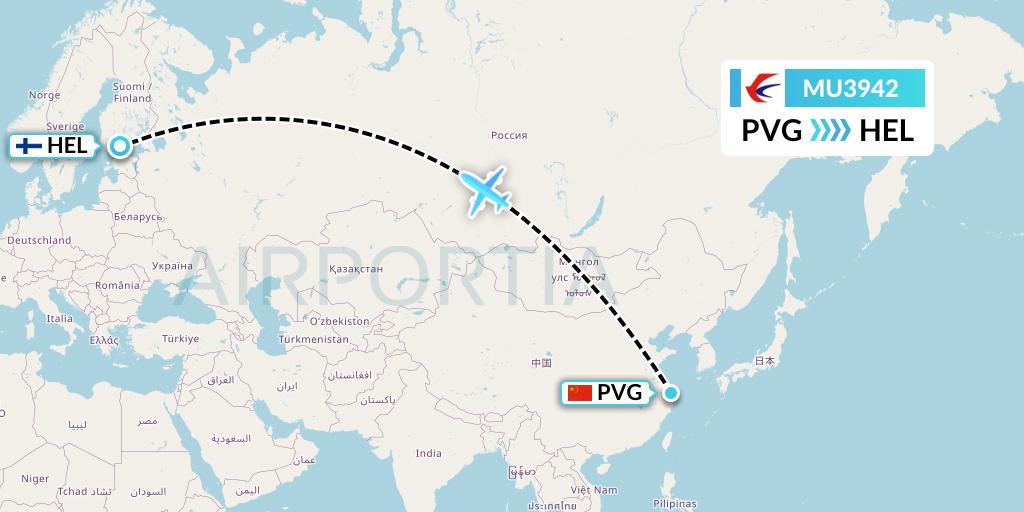 MU3942 China Eastern Airlines Flight Map: Shanghai to Helsinki