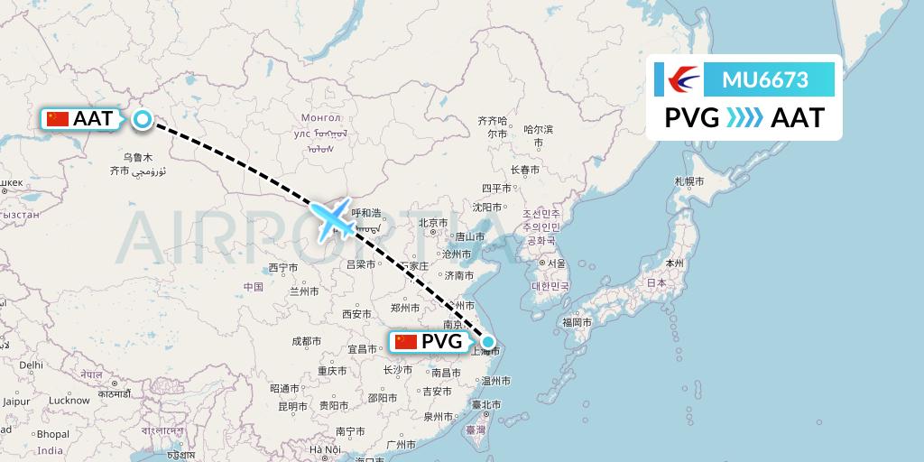 MU6673 China Eastern Airlines Flight Map: Shanghai to Altay
