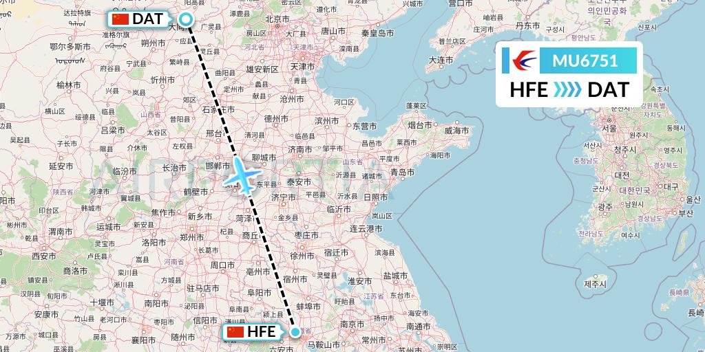 MU6751 China Eastern Airlines Flight Map: Hefei to Datong