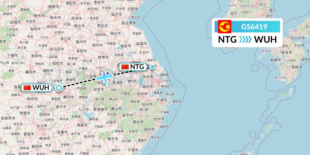 GS6419 Tianjin Airlines Flight Map: Nantong to Wuhan