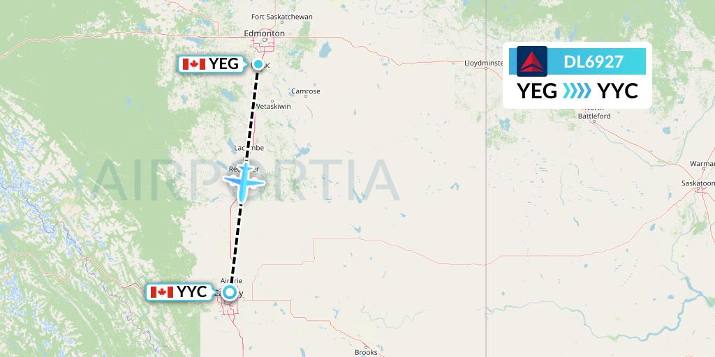 DL6927 Delta Air Lines Flight Map: Edmonton to Calgary