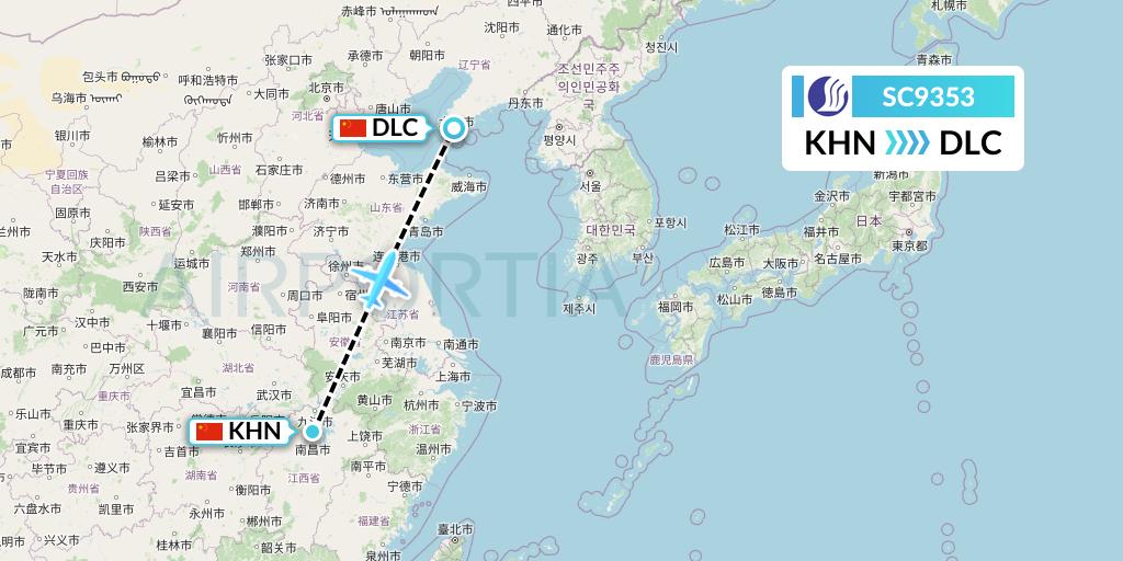 SC9353 Shandong Airlines Flight Map: Nanchang to Dalian