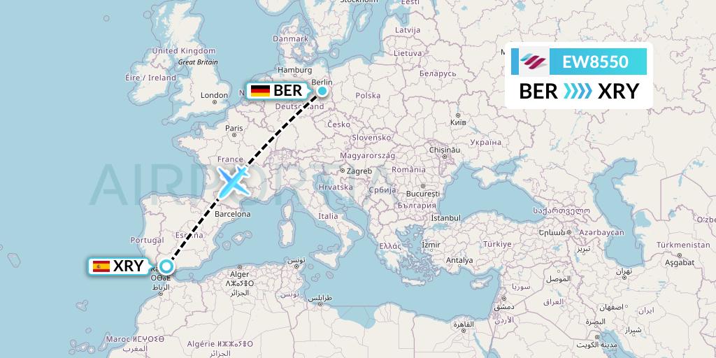 EW8550 Eurowings Flight Map: Berlin to Jerez