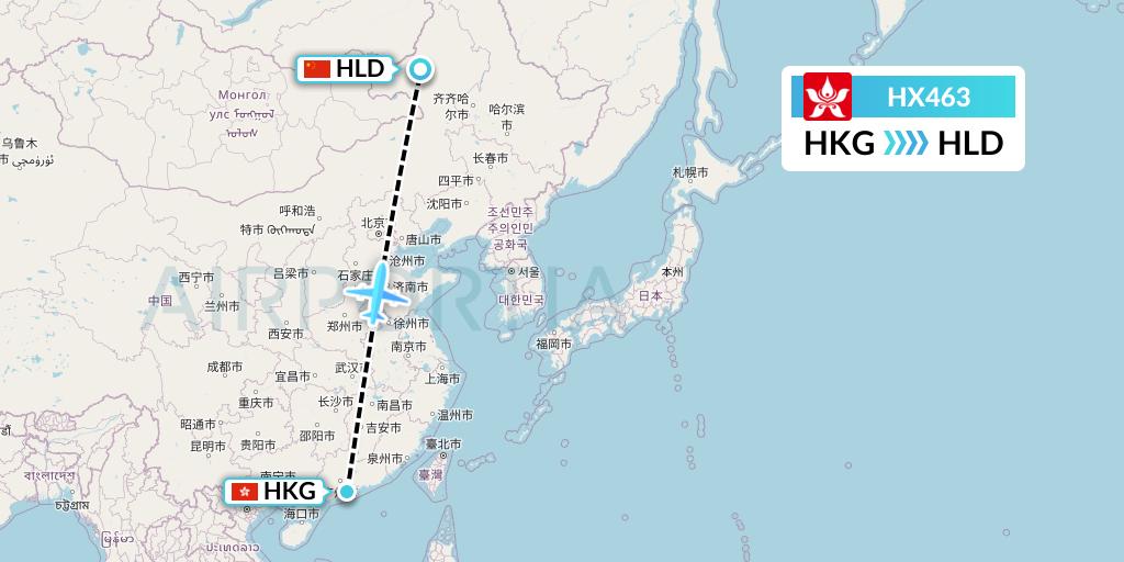 HX463 Hong Kong Airlines Flight Map: Hong Kong to Hailar