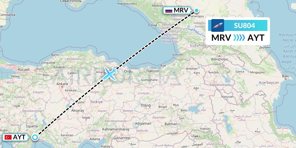 SU804 Aeroflot Flight Map: Mineralnye Vody to Antalya
