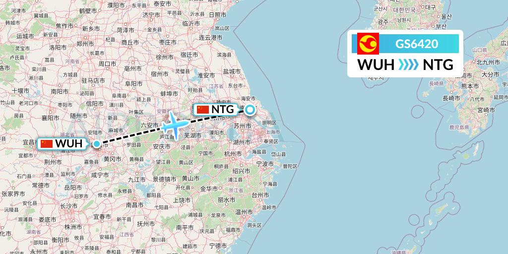 GS6420 Tianjin Airlines Flight Map: Wuhan to Nantong