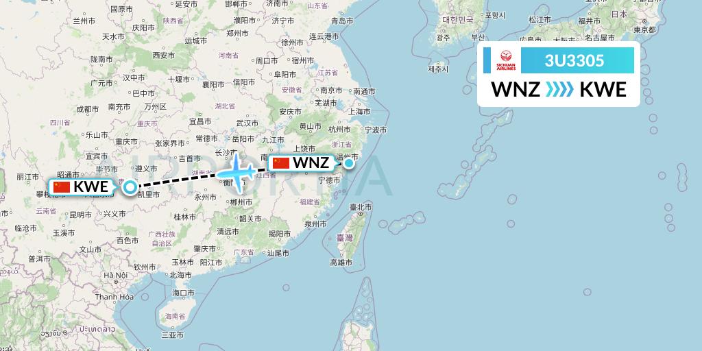 3U3305 Sichuan Airlines Flight Map: Wenzhou to Guiyang