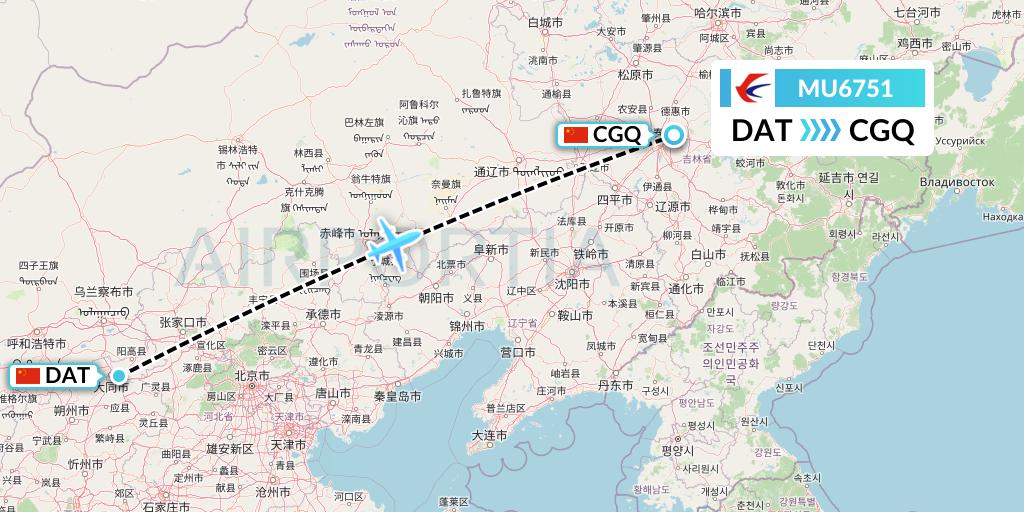 MU6751 China Eastern Airlines Flight Map: Datong to Changchun
