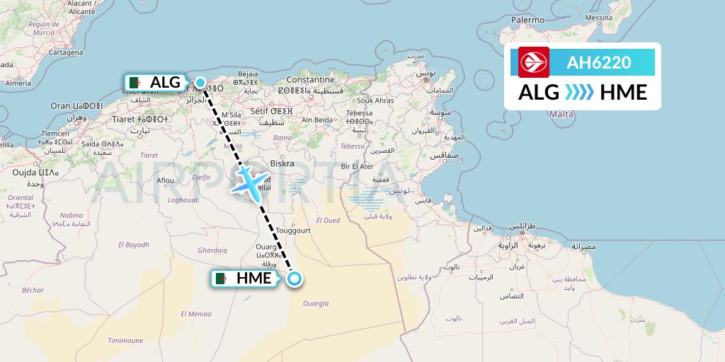 AH6220 Air Algerie Flight Map: Algiers to Hassi Messaoud