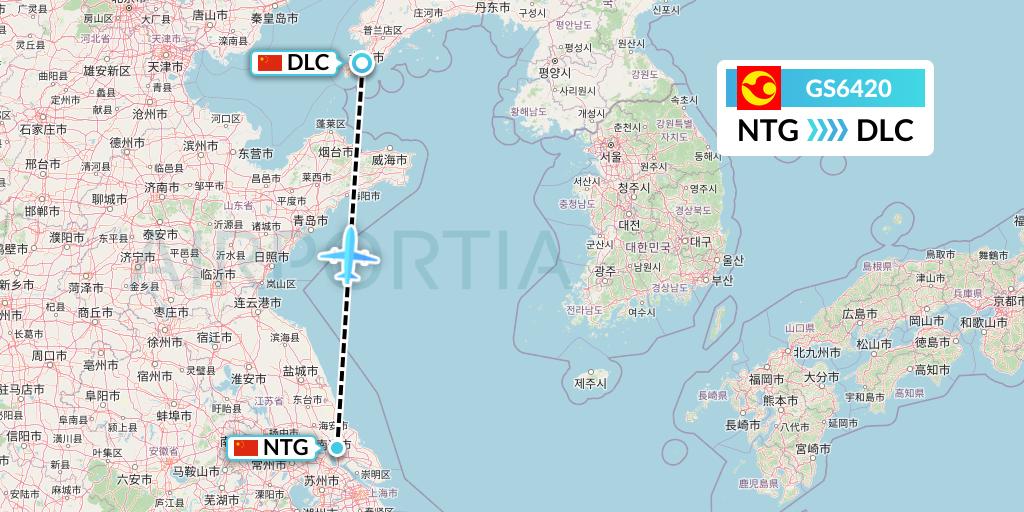 GS6420 Tianjin Airlines Flight Map: Nantong to Dalian