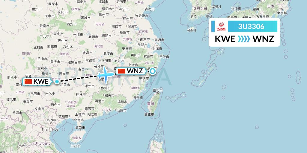 3U3306 Sichuan Airlines Flight Map: Guiyang to Wenzhou