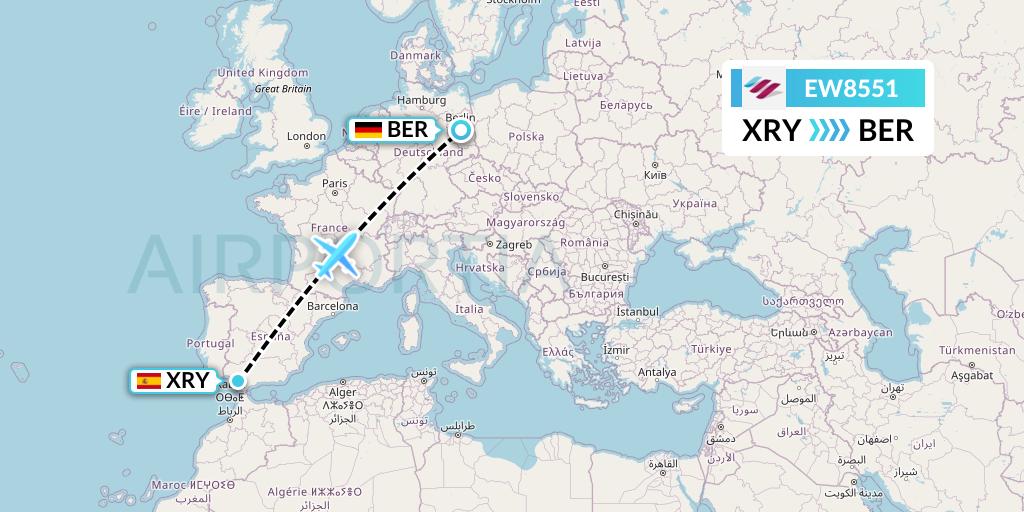 EW8551 Eurowings Flight Map: Jerez to Berlin