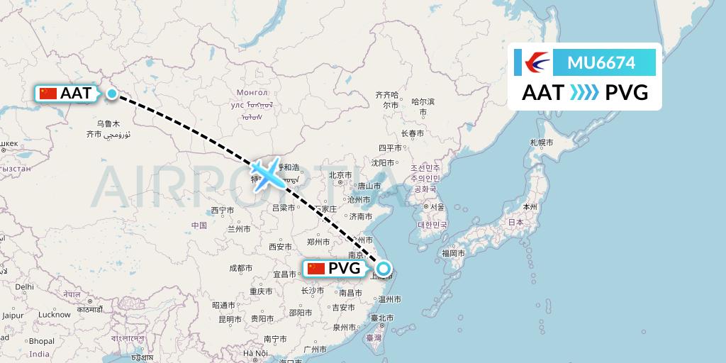 MU6674 China Eastern Airlines Flight Map: Altay to Shanghai