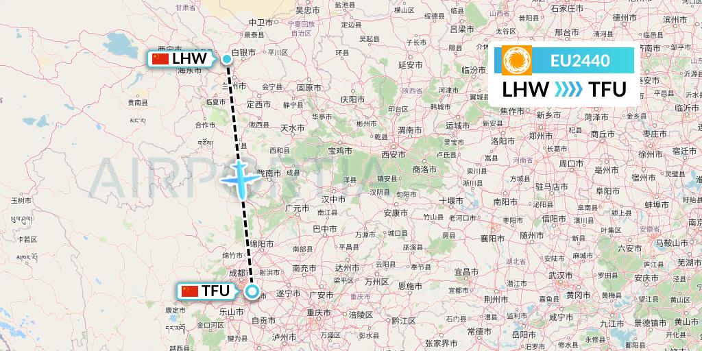 EU2440 Chengdu Airlines Flight Map: Lanzhou to Chengdu