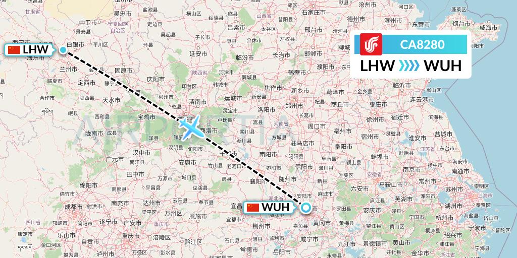 CA8280 Air China Flight Map: Lanzhou to Wuhan