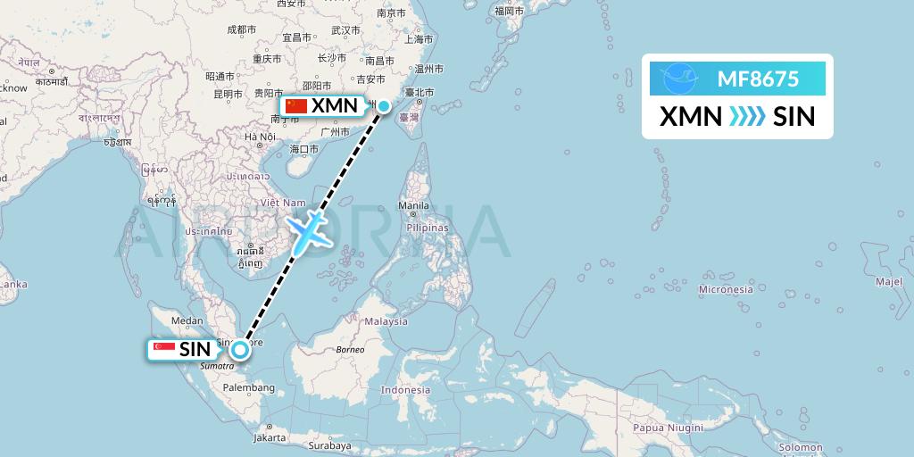 MF8675 Xiamen Airlines Flight Map: Xiamen to Singapore