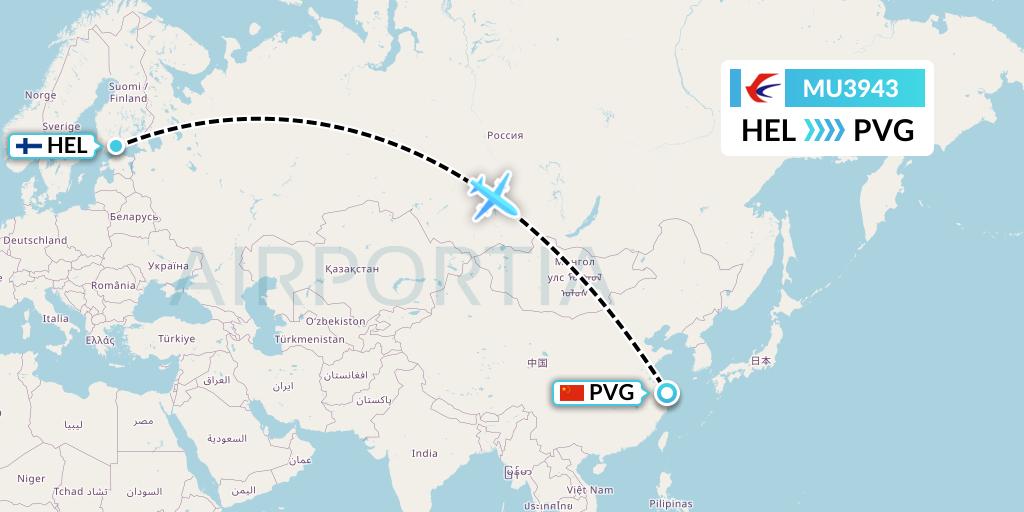 MU3943 China Eastern Airlines Flight Map: Helsinki to Shanghai