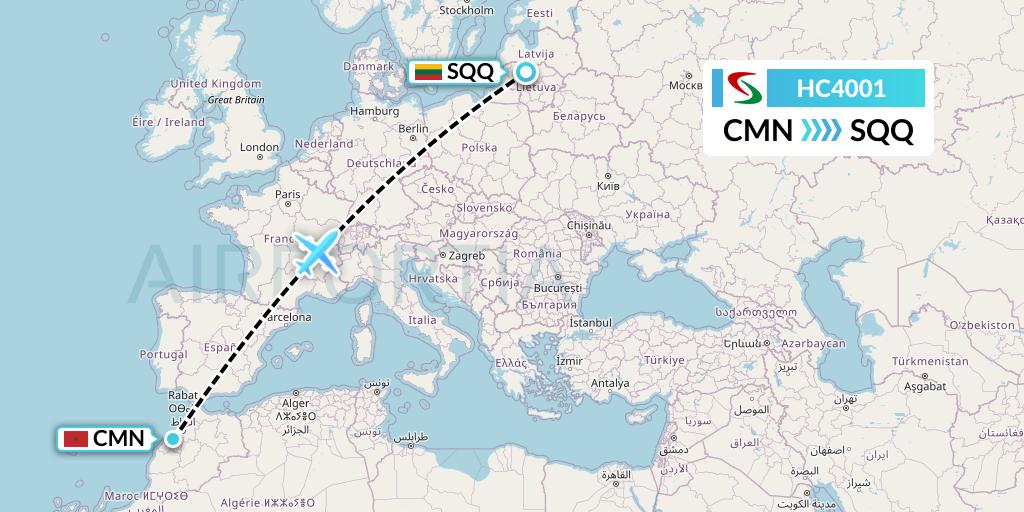 HC4001 Air Senegal Flight Map: Casablanca to Siauliai