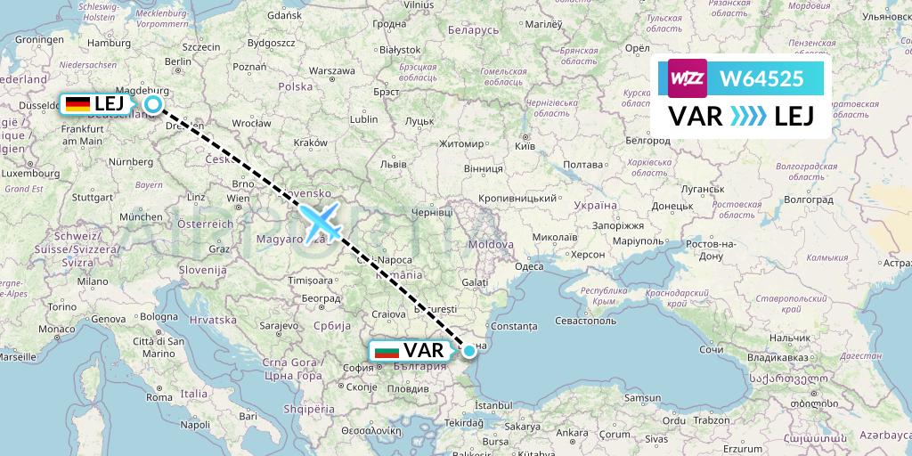 W64525 Wizz Air Flight Map: Varna to Leipzig