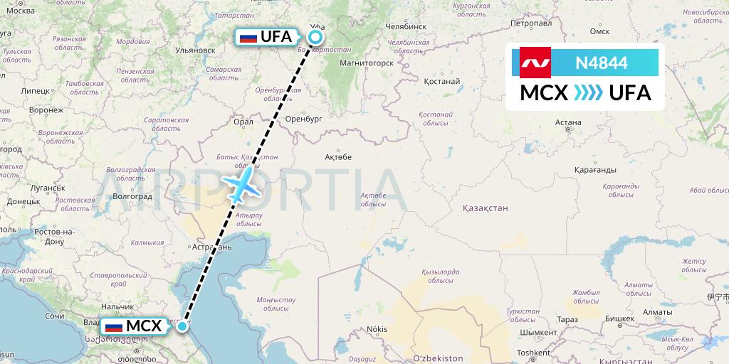 N4844 Nordwind Airlines Flight Map: Makhachkala to Ufa