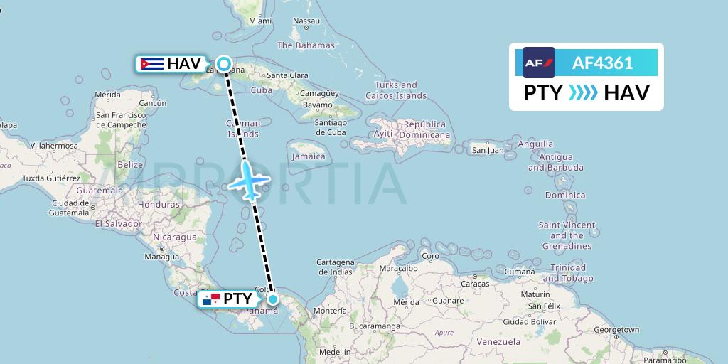 AF4361 Air France Flight Map: Panama City to Havana