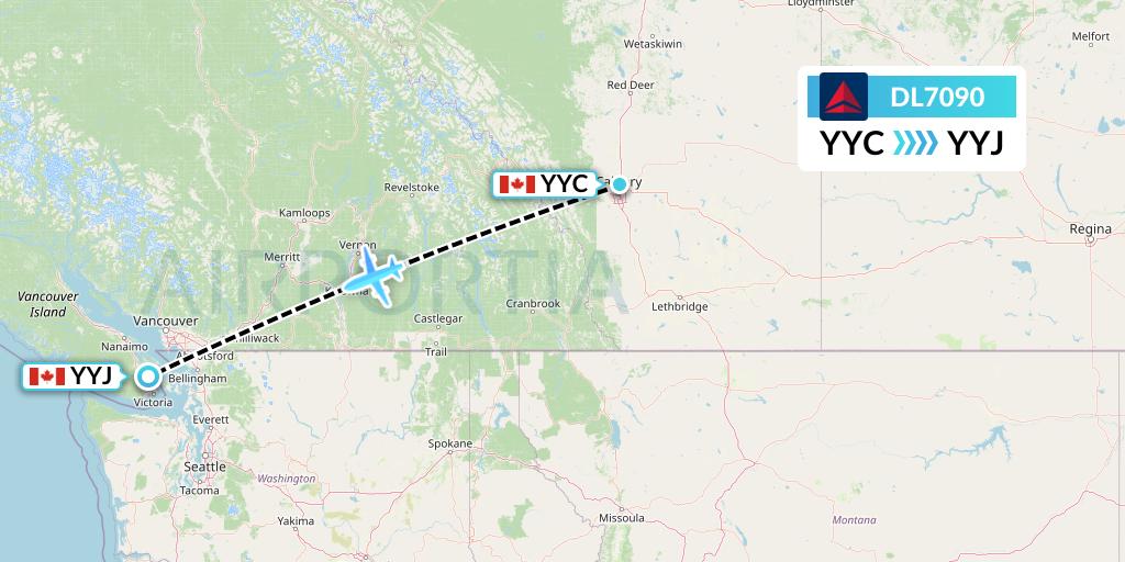 DL7090 Delta Air Lines Flight Map: Calgary to Victoria