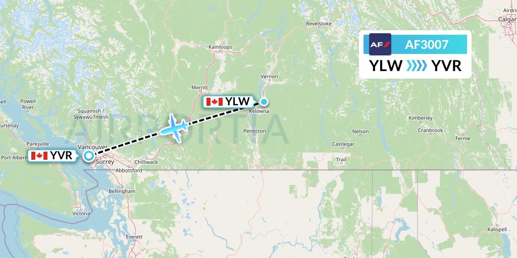 AF3007 Air France Flight Map: Kelowna to Vancouver