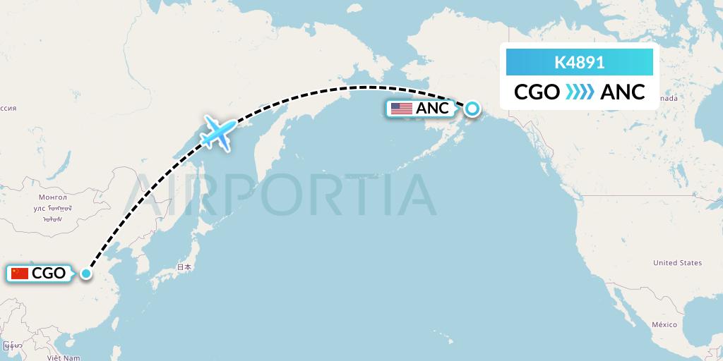 K4891 Kalitta Air Flight Map: Zhengzhou to Anchorage