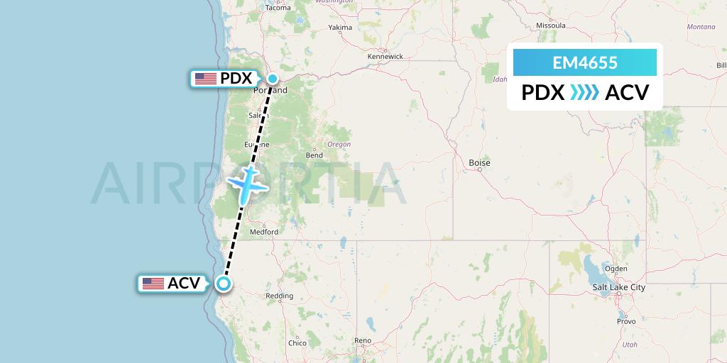 EM4655 Empire Airlines Flight Map: Portland to Eureka