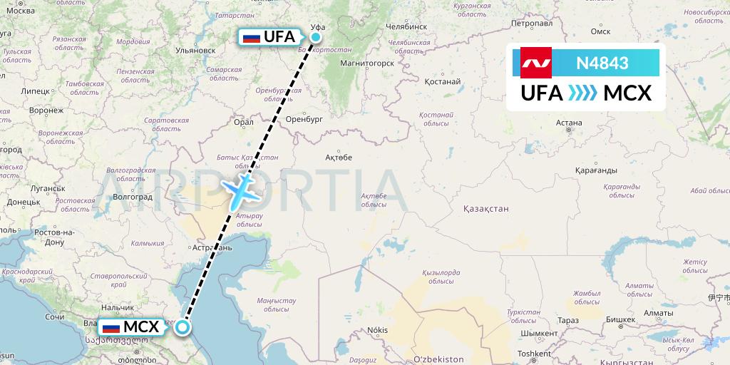 N4843 Nordwind Airlines Flight Map: Ufa to Makhachkala