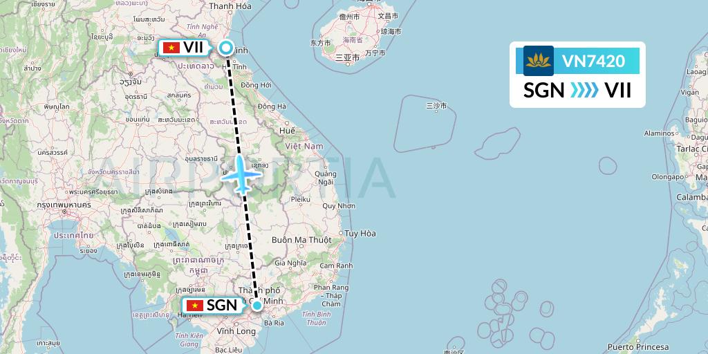 VN7420 Vietnam Airlines Flight Map: Ho Chi Minh City to Vinh