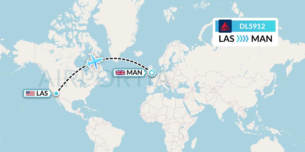 DL5912 Delta Air Lines Flight Map: Las Vegas to Manchester
