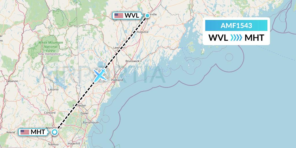 AMF1543 Ameriflight Flight Map: Waterville to Manchester