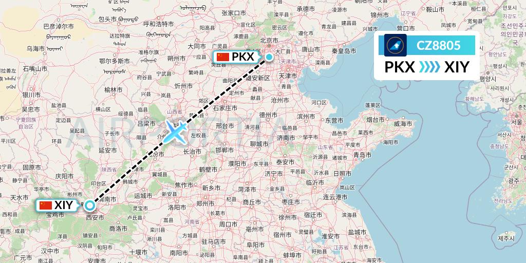CZ8805 China Southern Airlines Flight Map: Beijing to Xi'an