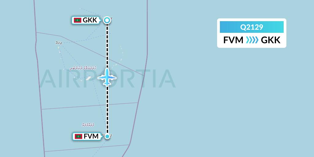 Q2129 Maldivian Flight Map: Fuvahmulah Island to Kooddoo Island