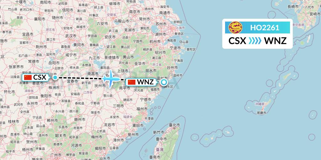 HO2261 Juneyao Airlines Flight Map: Changsha to Wenzhou