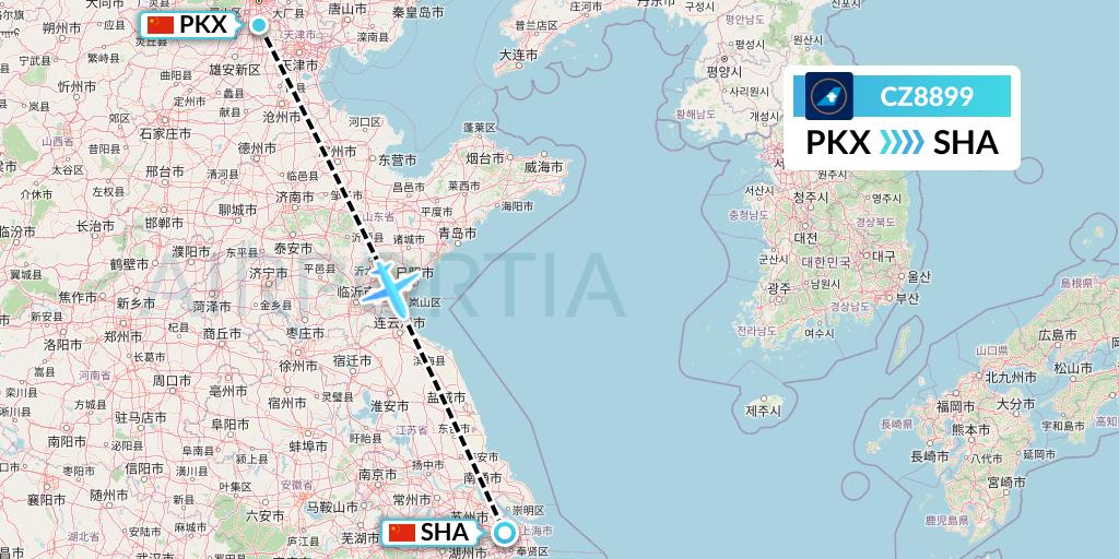 CZ8899 China Southern Airlines Flight Map: Beijing to Shanghai