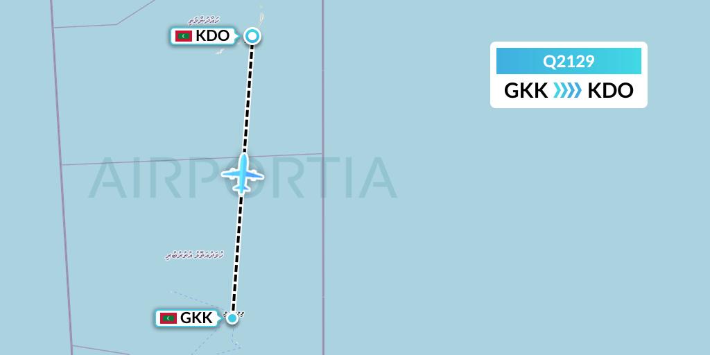 Q2129 Maldivian Flight Map: Kooddoo Island to Kadhdhoo Island