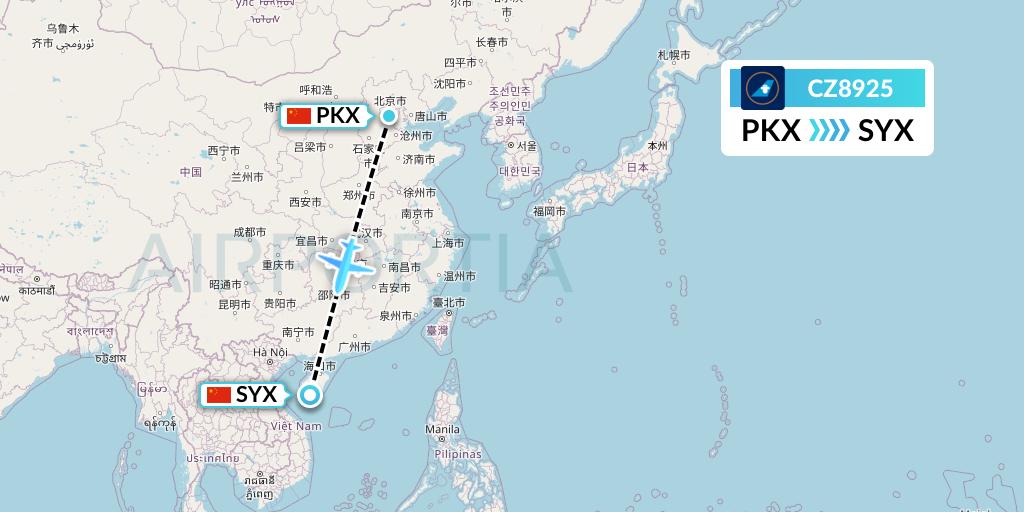 CZ8925 China Southern Airlines Flight Map: Beijing to Sanya