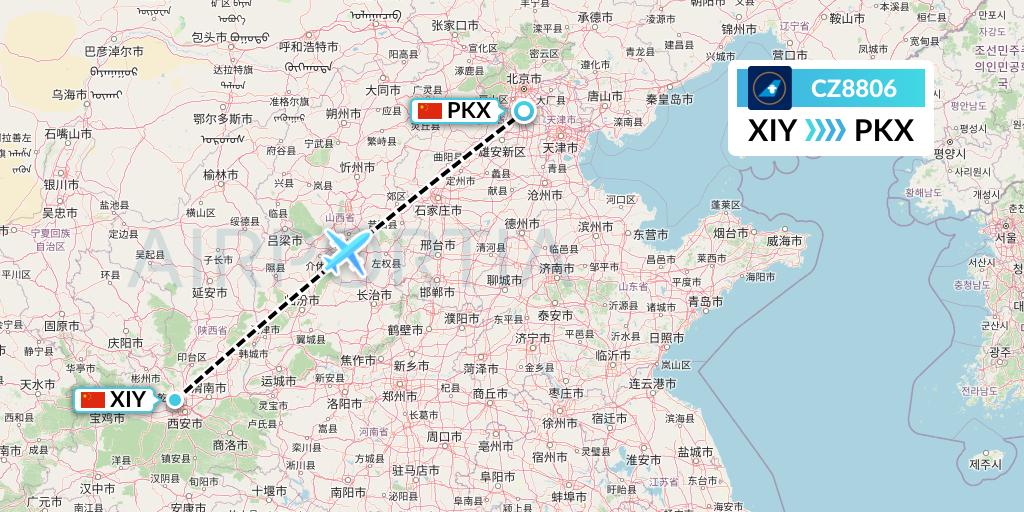 CZ8806 China Southern Airlines Flight Map: Xi'an to Beijing