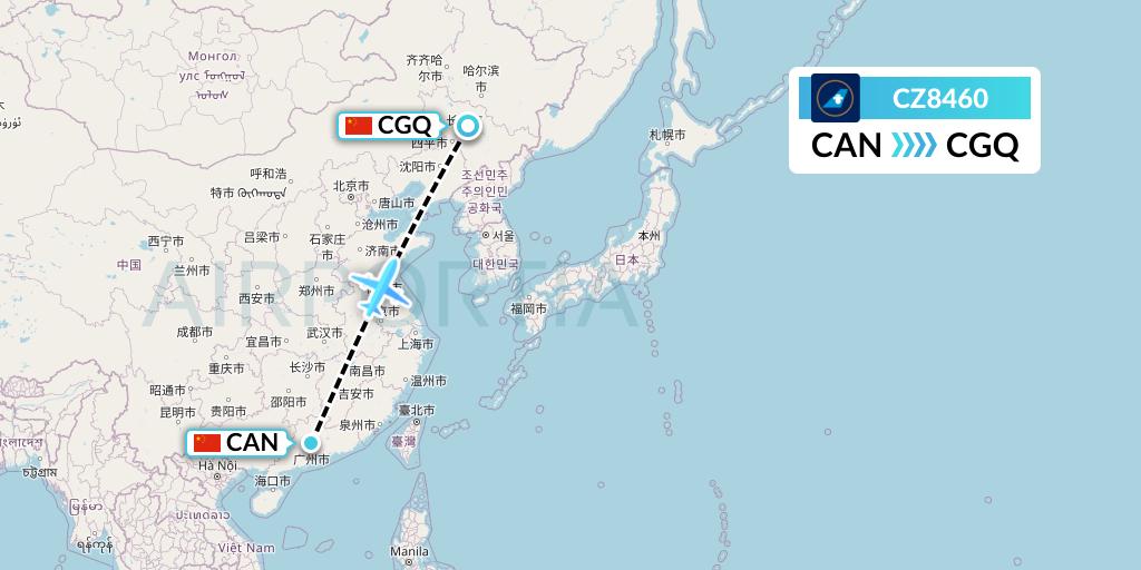 CZ8460 China Southern Airlines Flight Map: Guangzhou to Changchun