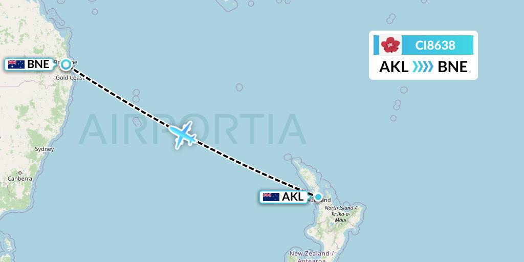 CI8638 China Airlines Flight Map: Auckland to Brisbane