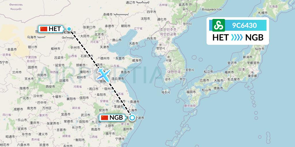 9C6430 Spring Airlines Flight Map: Hohhot to Ningbo