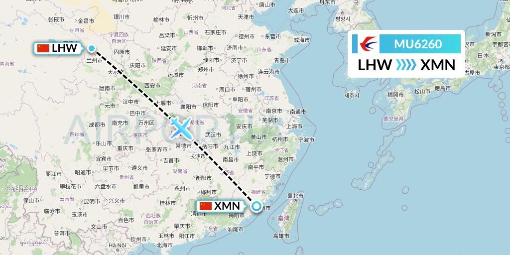 MU6260 China Eastern Airlines Flight Map: Lanzhou to Xiamen