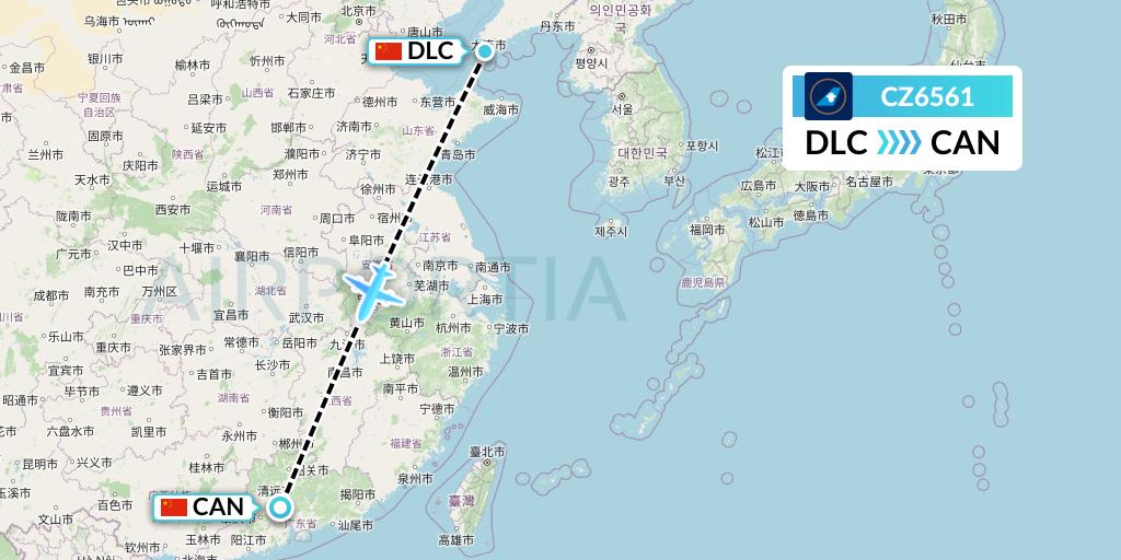 CZ6561 China Southern Airlines Flight Map: Dalian to Guangzhou