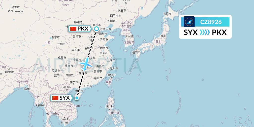 CZ8926 China Southern Airlines Flight Map: Sanya to Beijing