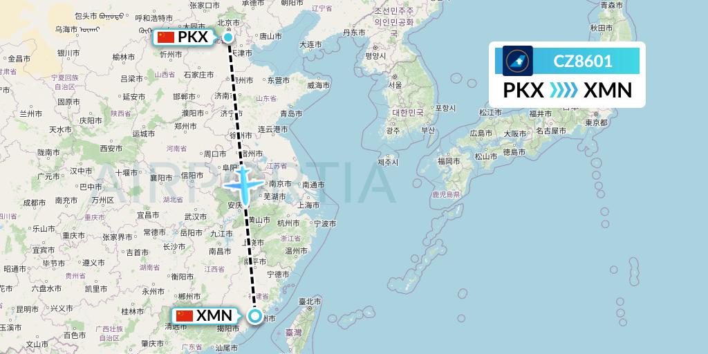 CZ8601 China Southern Airlines Flight Map: Beijing to Xiamen