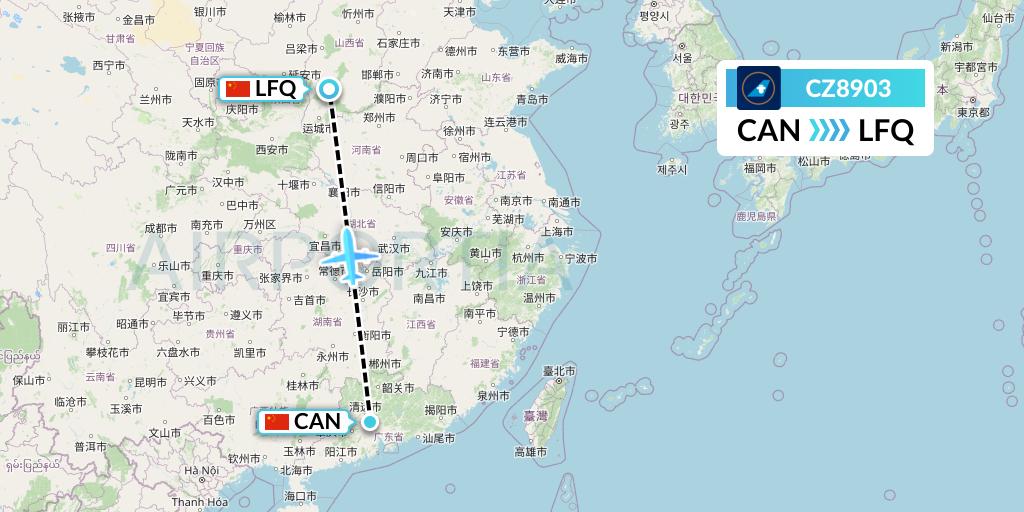 CZ8903 China Southern Airlines Flight Map: Guangzhou to Yulin