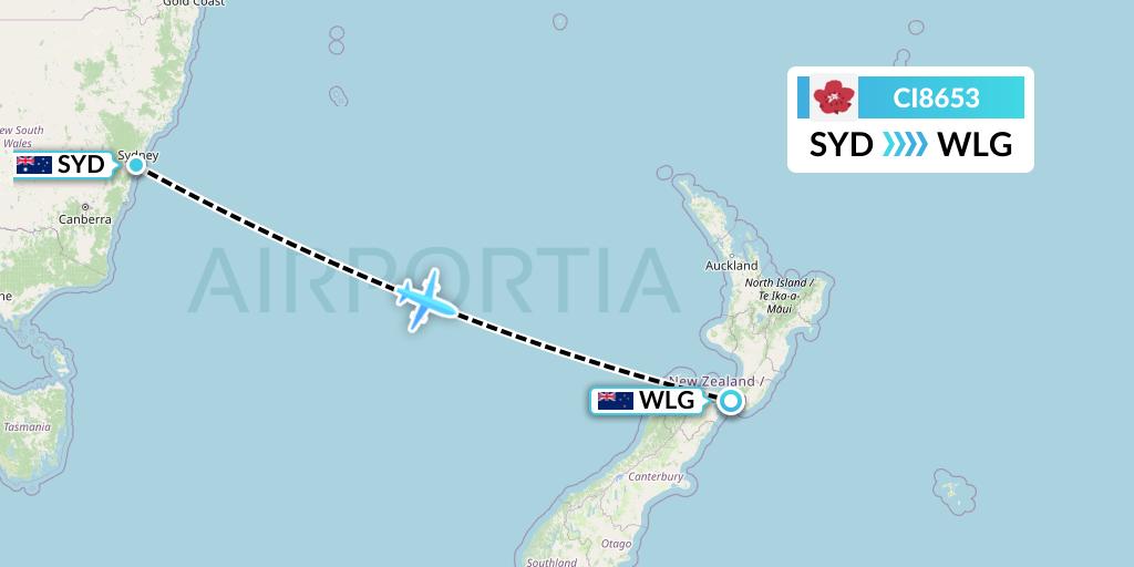 CI8653 China Airlines Flight Map: Sydney to Wellington